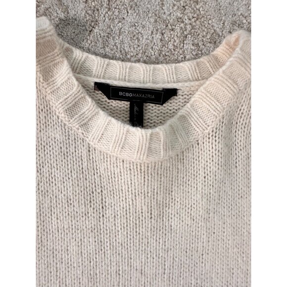 BCBGMaxAzria Womens Lambswool Sweater Ribbed Hem & Cold Shoulder Cream Size S - Picture 3 of 7